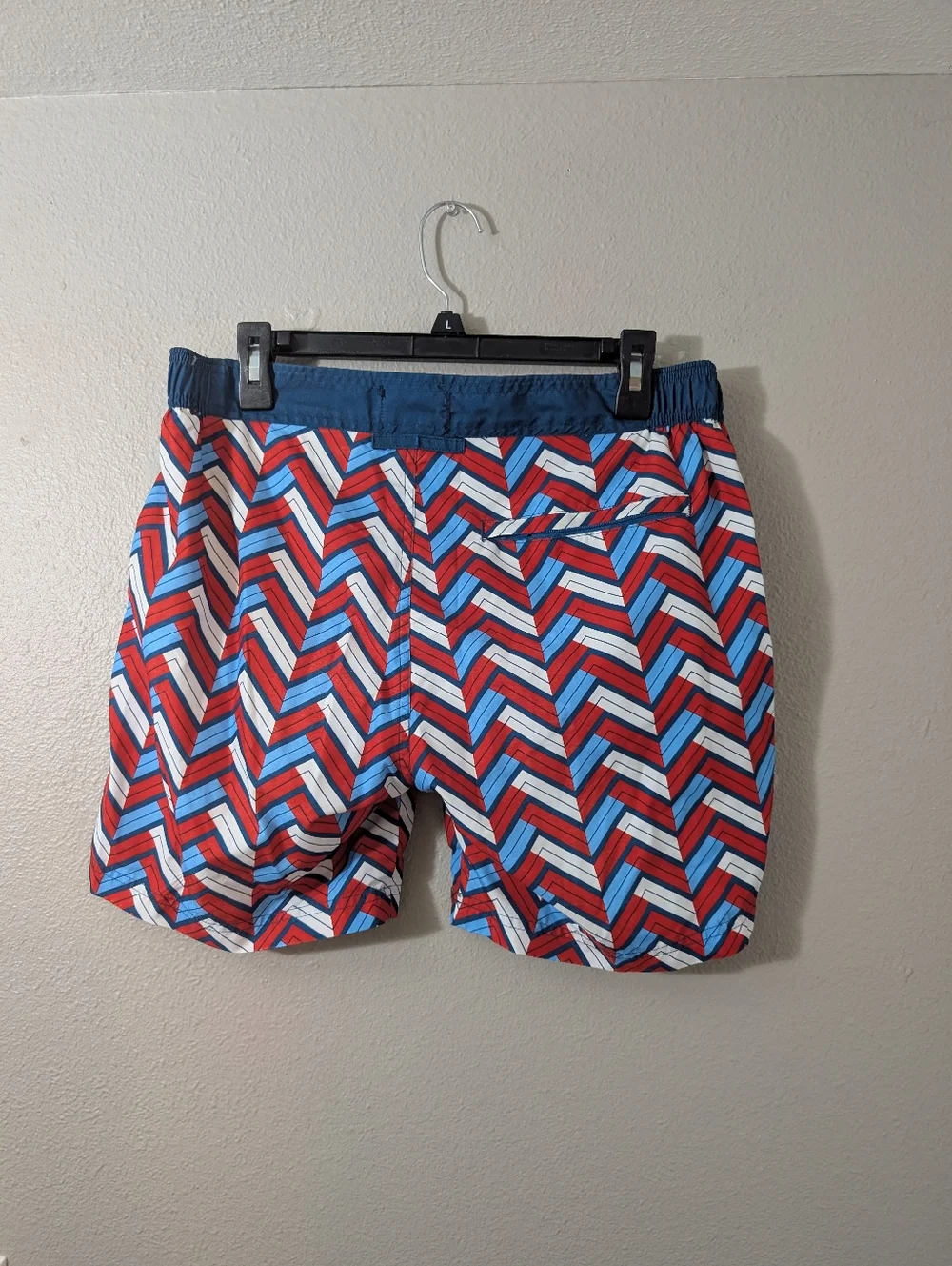 Cole Men's Red & Blue Chevron Swim Trunks - Drawstring Waist